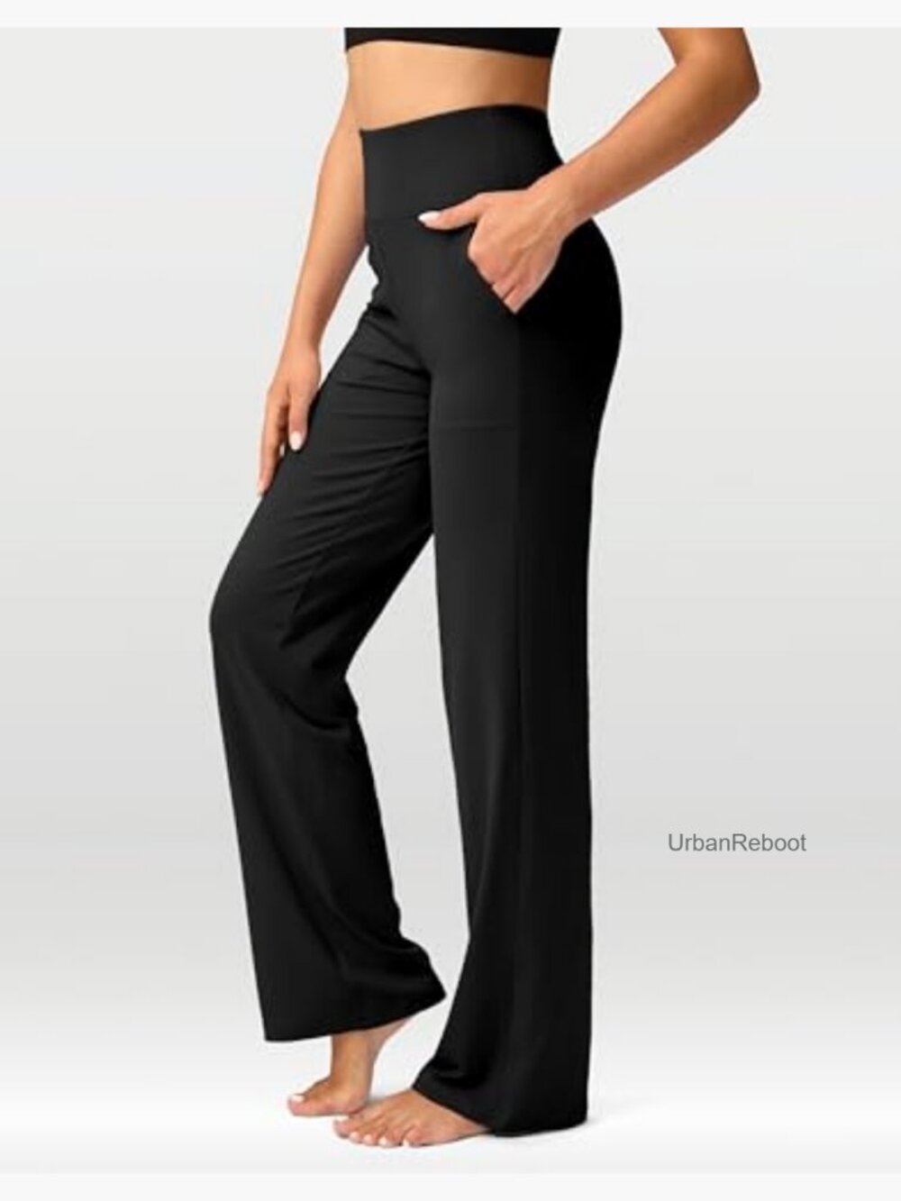 Wide Leg Yoga Pants with Pockets High Waist Stretch Loose - Picture 4 of 7